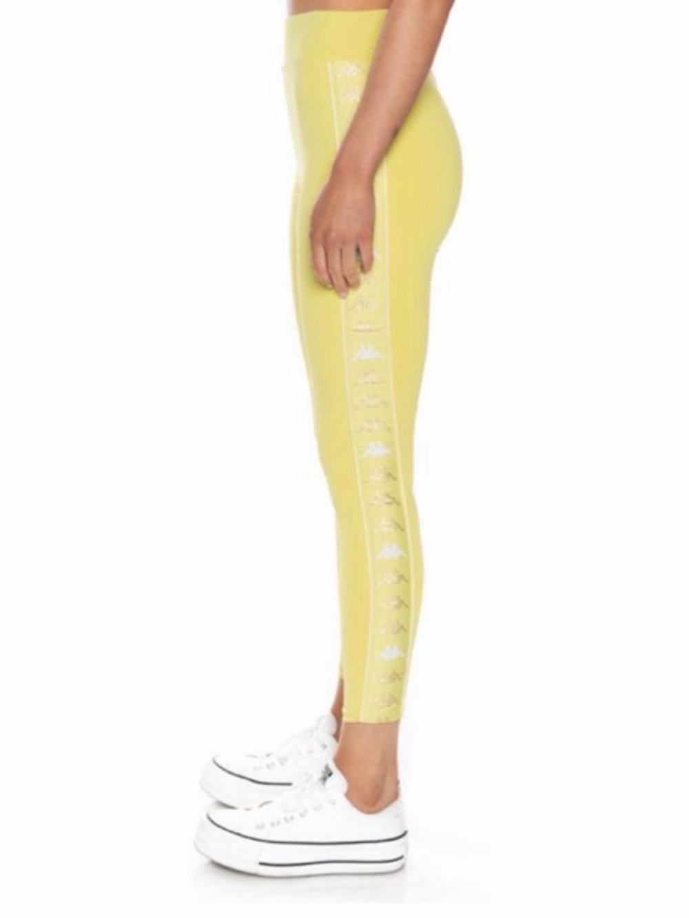 Kappa Yellow High-Waist Logo-Strip Leggings